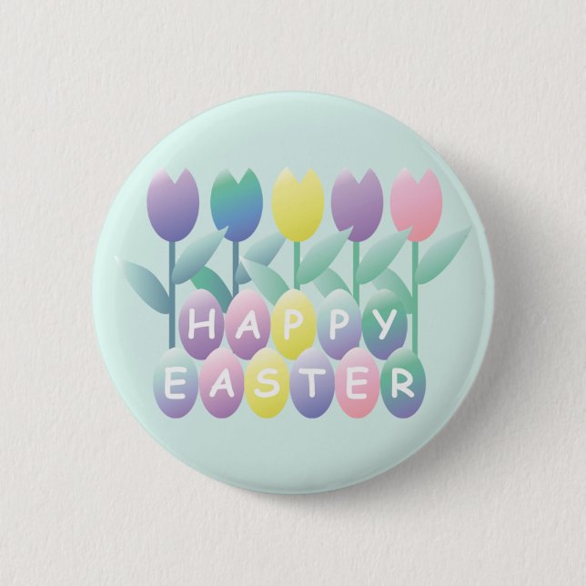 Macaron Rond 5 Cm Oeufs de Pâques Tulipes Joyeux Bouton de Pâques (Devant)