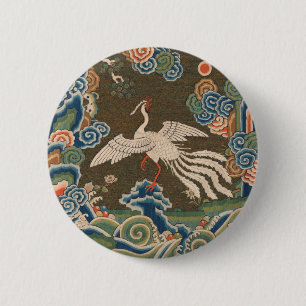 Macaron Rond 5 Cm OEuvre d'art d'oiseaux chinoises antique tapisseri