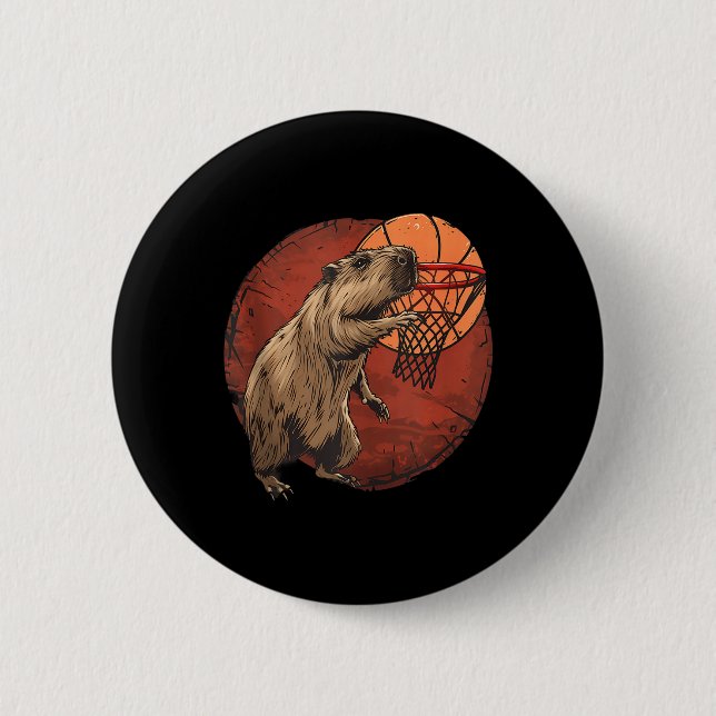 Macaron Rond 5 Cm Oeuvre De Basket-Ball Lover Capybara Drawi (Devant)