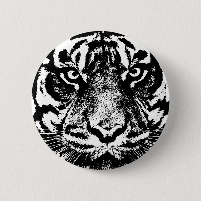 Macaron Rond 5 Cm OEuvre oculaire noir blanc Sumatra Bornéo Tiger (Devant)