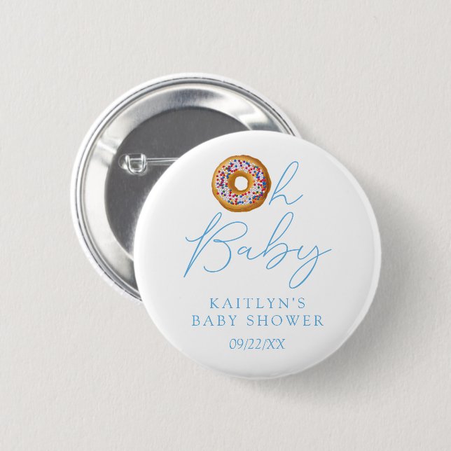 Macaron Rond 5 Cm Oh Baby Donut Saupoudrer les garçons Baby shower (Devant & derrière)