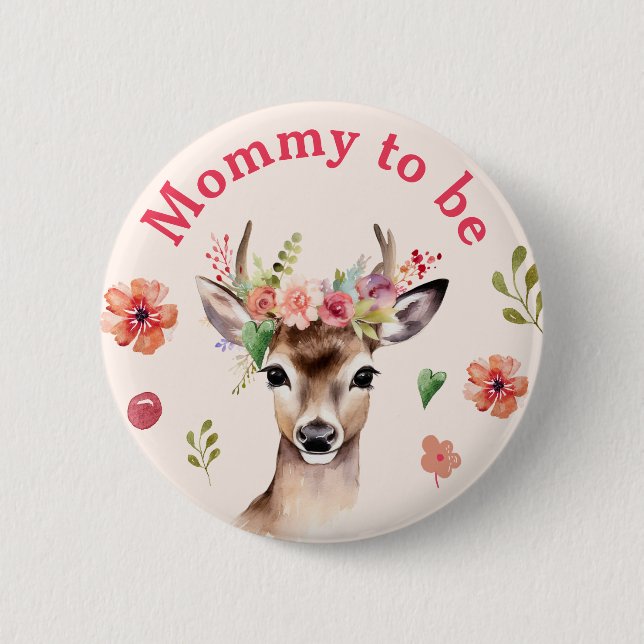 Macaron Rond 5 Cm Oh Deer Baby shower Maman À Être Bouton (Devant)