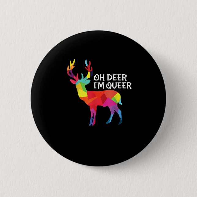Macaron Rond 5 Cm Oh Deer Queer Funny Pun LGBT Pride Design (Devant)