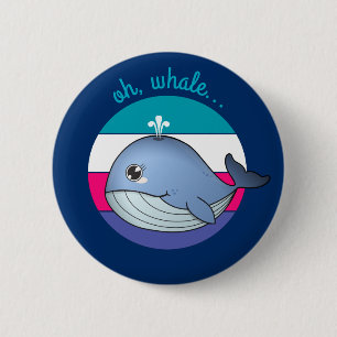 Macaron Rond 5 Cm 'Oh, la baleine...' jolie baleine bleue