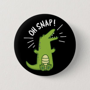 Macaron Rond 5 Cm Oh Snap Funny Snapping Crocodile Pun Dark BG