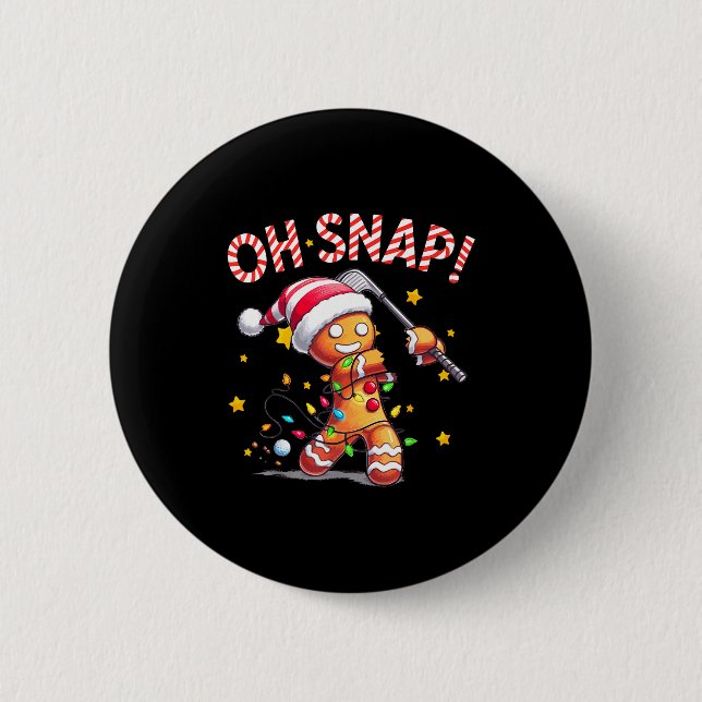 Macaron Rond 5 Cm Oh Snap Gingerbreadman Xmas Golfer Golf Christmas  (Devant)