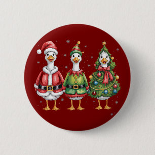 Macaron Rond 5 Cm Oie de Noël vintage Santa Canard Oie Idiote