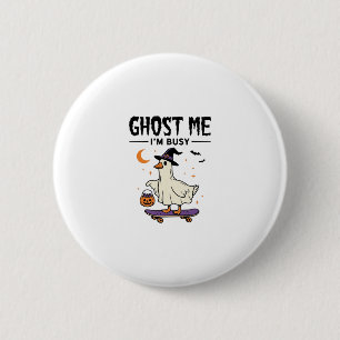Macaron Rond 5 Cm Oie d'Halloween Ghost Me Je suis occupé Skateboard