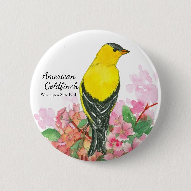 Macaron Rond 5 Cm Oiseau américain Goldfinch (Devant)
