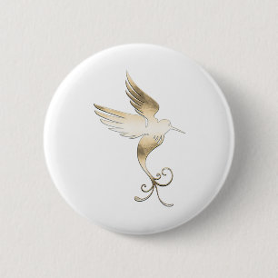 Macaron Rond 5 Cm Oiseau blanc doré