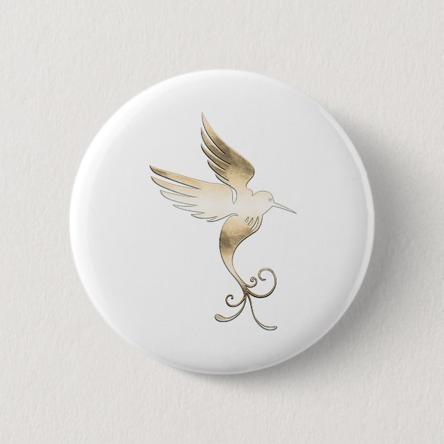 Macaron Rond 5 Cm Oiseau blanc doré (Devant)