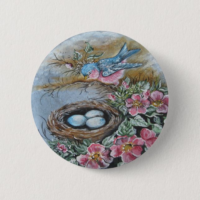 Macaron Rond 5 Cm Oiseau bleu (Devant)