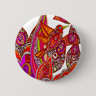 Macaron Rond 5 Cm Oiseau coloré de bouton de blanc de paradis