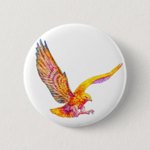 Macaron Rond 5 Cm Oiseau Coloré, Oiseau De Prey, Aigle, Faucon, Fauc