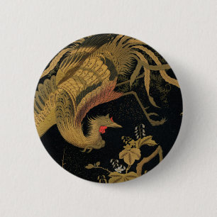 Macaron Rond 5 Cm Oiseau de coq d'or Classique japonais Antique