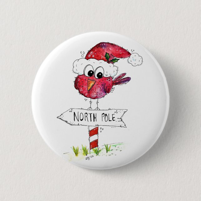 Macaron Rond 5 Cm Oiseau de Noël blanc (Devant)