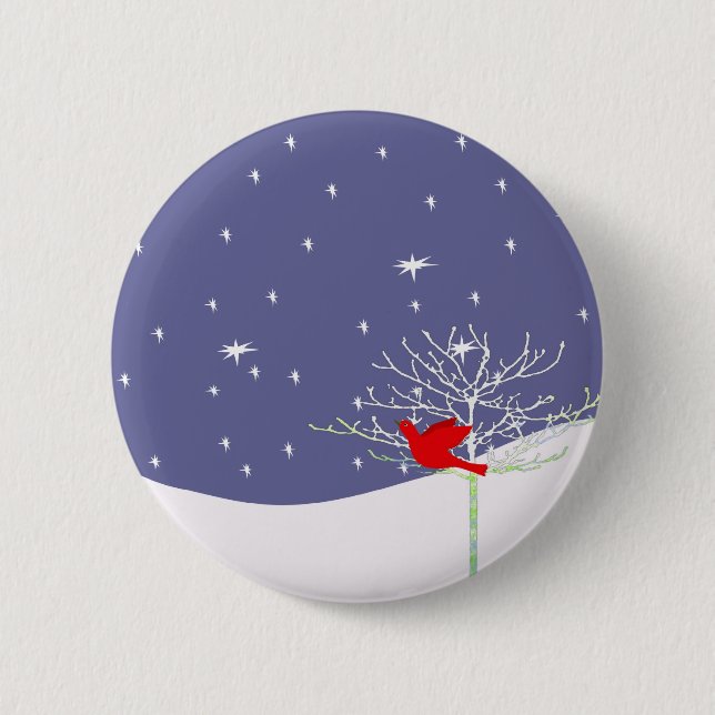 Macaron Rond 5 Cm Oiseau de Noël rouge (Devant)