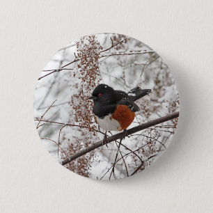 Macaron Rond 5 Cm Oiseau d'hiver dans la neige