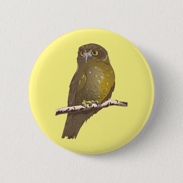 Macaron Rond 5 Cm Oiseau Morepork RURU NZ (Devant)