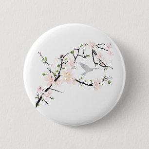 Macaron Rond 5 Cm Oiseau rose en fleurs