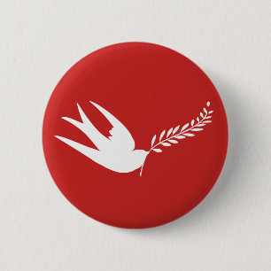 Macaron Rond 5 Cm Oiseau rouge d'hirondelle de branche d'olivier de