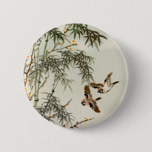 Macaron Rond 5 Cm Oiseaux Bambou Asiatique Japonais Vintage