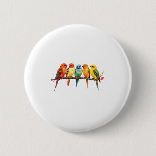Macaron Rond 5 Cm Oiseaux Colorés Sur Une Branche Oiseaux Chanteurs