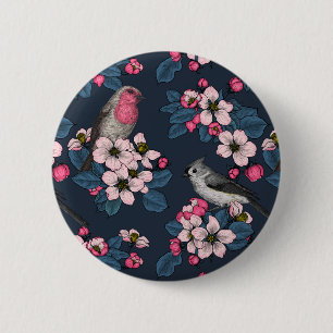 Macaron Rond 5 Cm Oiseaux et fleurs