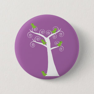 Macaron Rond 5 Cm Oiseaux verts dans un arbre tourbillonnant fantais