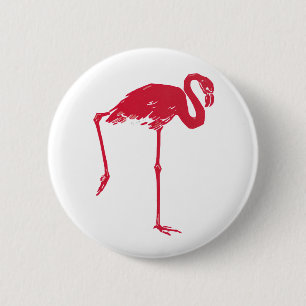 Macaron Rond 5 Cm Oiseaux vintage, un flamant rose avec une patte le