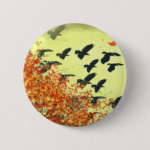 Macaron Rond 5 Cm Oiseaux volant Lune rouge