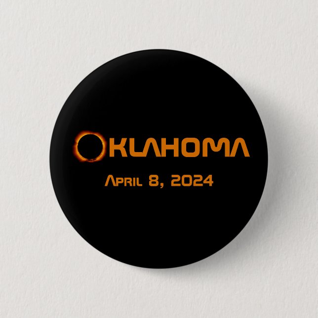 Macaron Rond 5 Cm Oklahoma 2024 Éclipse solaire totale (Devant)