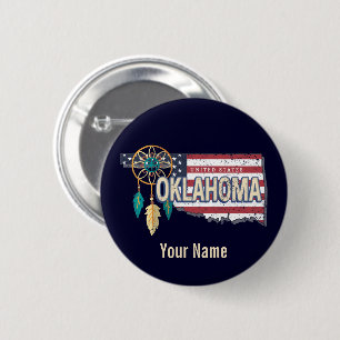 Macaron Rond 5 Cm Oklahoma États-Unis Carte Retro Vintage USA