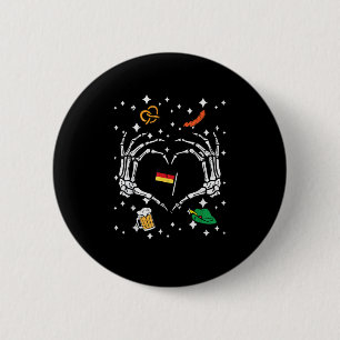 Macaron Rond 5 Cm Oktoberfest Skeleton Drapeau de coeur main alleman