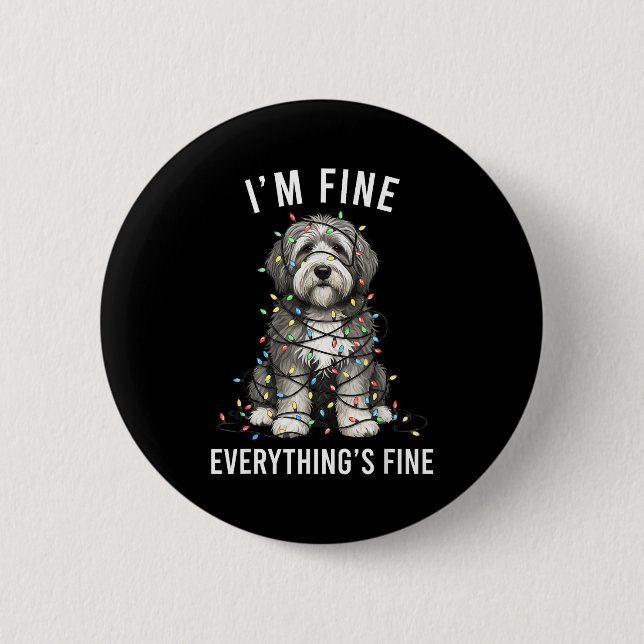 Macaron Rond 5 Cm Old English Sheepdog Christmas I'm Fine Everything (Devant)