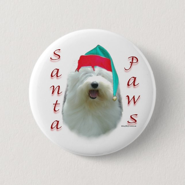 Macaron Rond 5 Cm Old English Sheepdog Père Noël Paws (Devant)