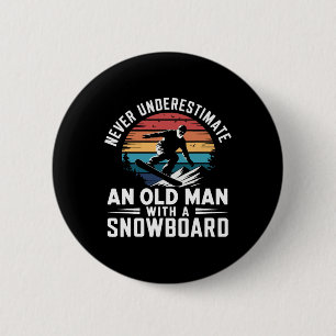 Macaron Rond 5 Cm Old Man Snowboard Amant Humour Design Drôle Neige