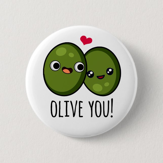 Macaron Rond 5 Cm Olive You Funny Love Pun (Devant)