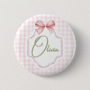 Macaron Rond 5 Cm Olivia Bow rose personnalisé & En vichy imprimer