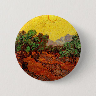 Macaron Rond 5 Cm Oliviers avec ciel jaune et soleil