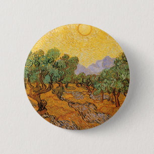 Macaron Rond 5 Cm Oliviers, Ciel Jaune et Soleil, Vincent van Gogh