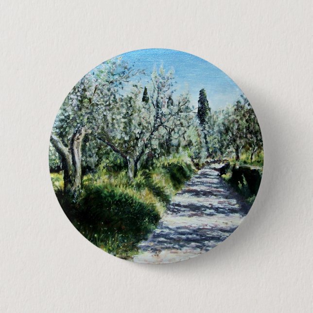 MACARON ROND 5 CM OLIVIERS DANS LE PAYSAGE TOSCANE (Devant)