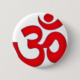 Macaron Rond 5 Cm OM rouge, AUM, SANSKRIT, INCANTATION, TANTRA, YOGA