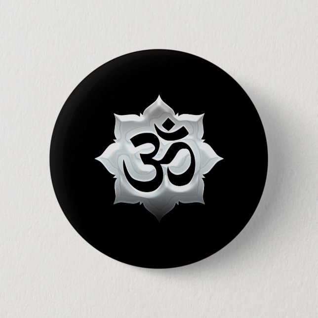 Macaron Rond 5 Cm OM Symbole Lotus Spiritualité Yoga Crest (Devant)