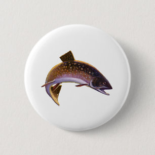 Macaron Rond 5 Cm Omble de fontaine, pêche sportive vintage pêcheur