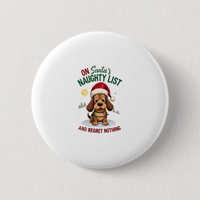 Macaron Rond 5 Cm On Santa's Xmas Naughty List Regret Nothing Basset (Devant)