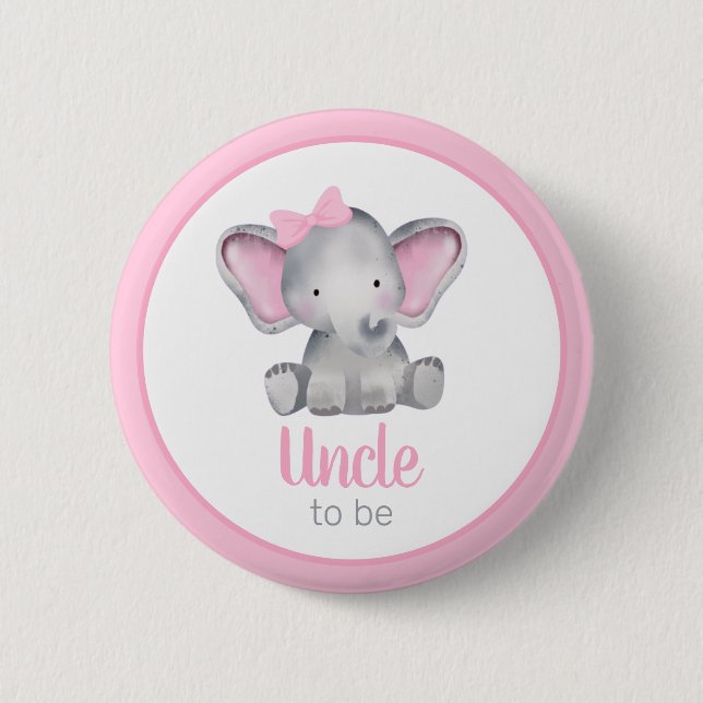 Macaron Rond 5 Cm Oncle pour être rose Elephant fille Baby shower (Devant)