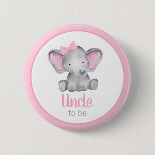 Macaron Rond 5 Cm Oncle pour être rose Elephant fille Baby shower