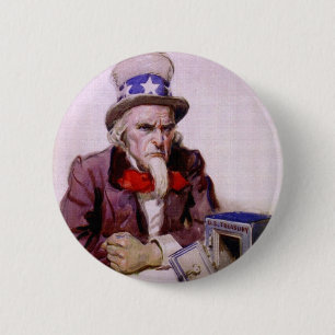 Macaron Rond 5 Cm Oncle Sam avec un trésor vide
