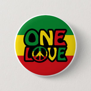 Macaron Rond 5 Cm One Love, Reggae design avec des couleurs reggae